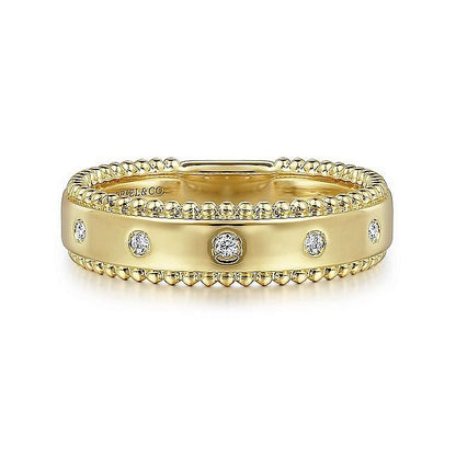 Gabriel & Co. Yellow Gold Bujukan Diamond Bezel Wide Stackable Ring - Diamond Fashion Rings - Women's
