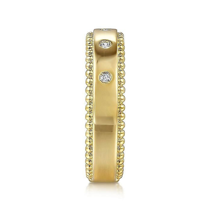 Gabriel & Co. Yellow Gold Bujukan Diamond Bezel Wide Stackable Ring