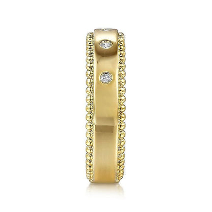Gabriel & Co. Yellow Gold Bujukan Diamond Bezel Wide Stackable Ring