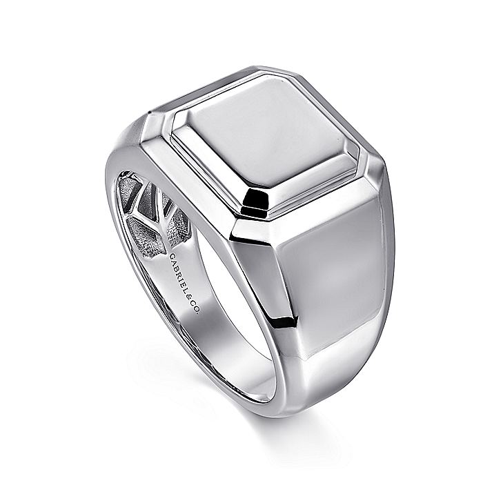 Gabriel & Co. Sterling Silver Wide Faceted Signet Ring