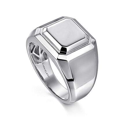 Gabriel & Co. Sterling Silver Wide Faceted Signet Ring