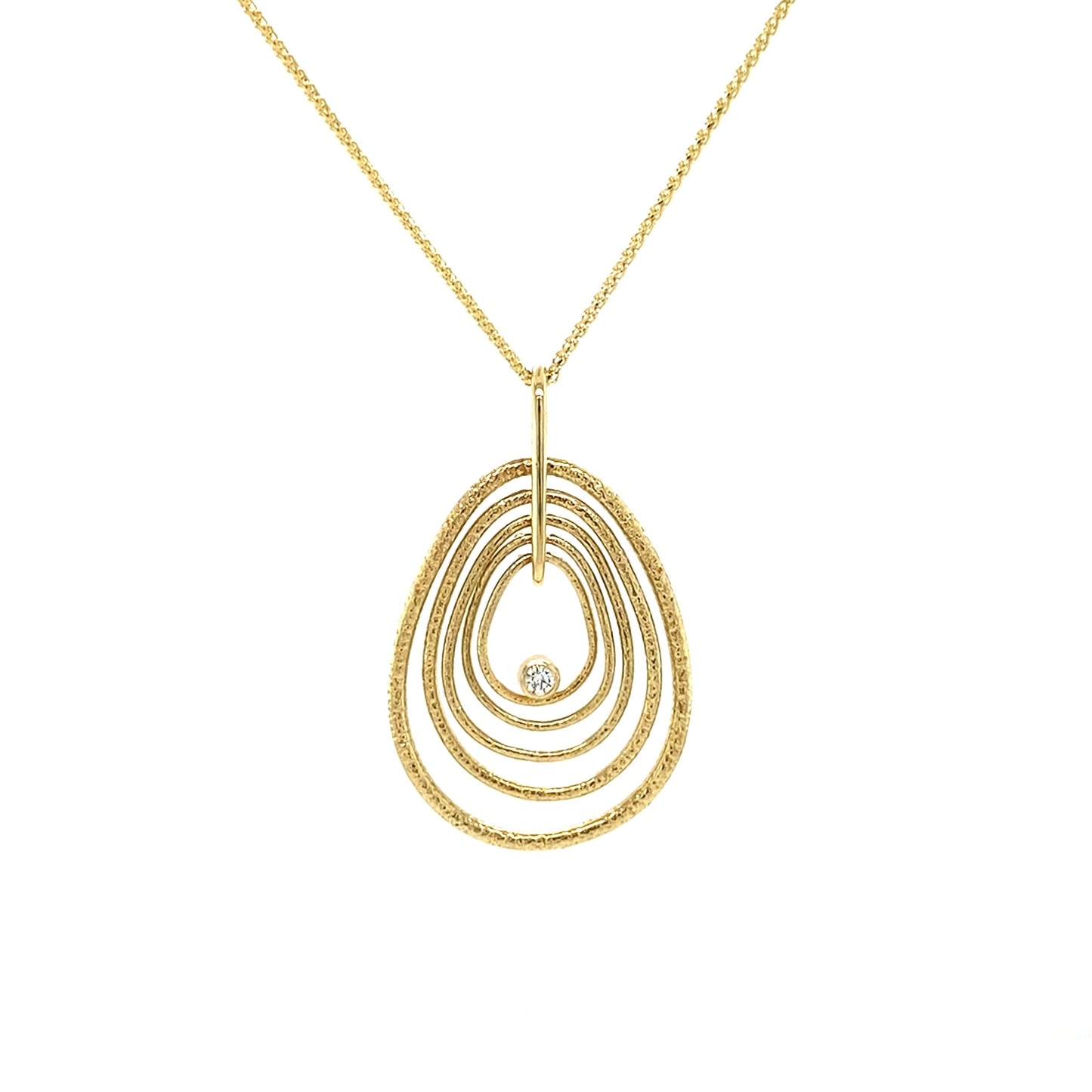 Yellow Gold Five Loop Necklace - Diamond Pendants