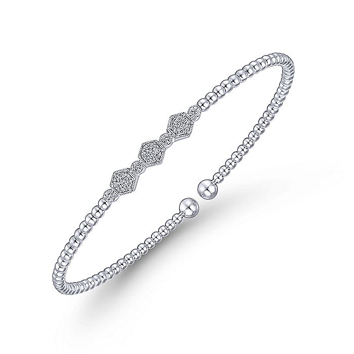 Gabriel & Co White Gold Bujukan Bead Cuff Bracelet With Cluster Diamond Hexagon Stations - Diamond Bracelets