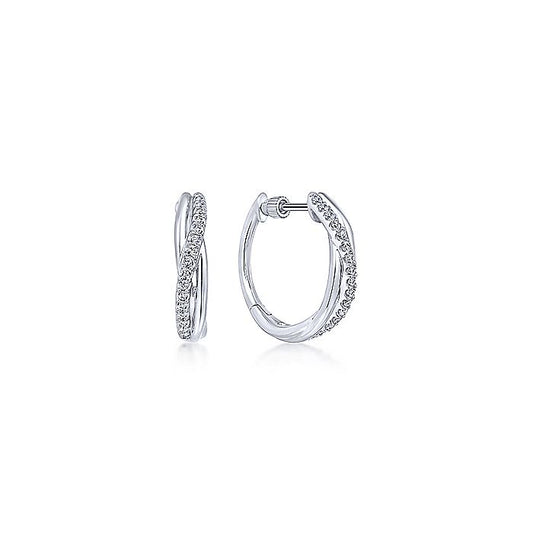 Gabriel & Co Silver Twisted 15mm White Sapphire Huggie Earrings