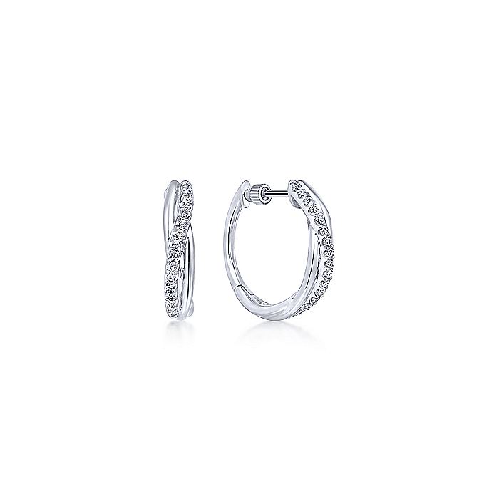 Gabriel & Co Silver Twisted 15mm White Sapphire Huggie Earrings - Colored Stone Earrings