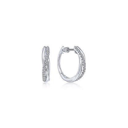 Gabriel & Co Silver Twisted 15mm White Sapphire Huggie Earrings - Colored Stone Earrings
