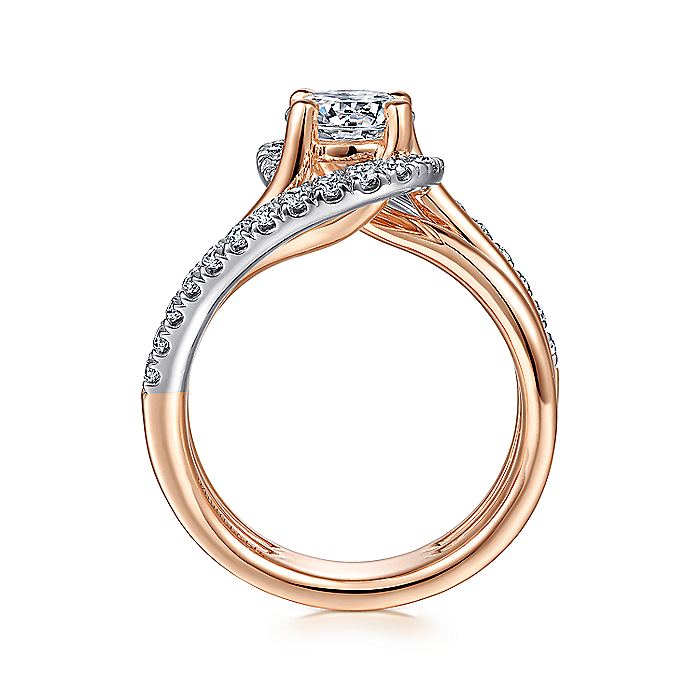Gabriel & Co. 14 Karat White and Rose Gold Round Halo Semi-Mount Engagement Ring - Diamond Semi-Mount Rings