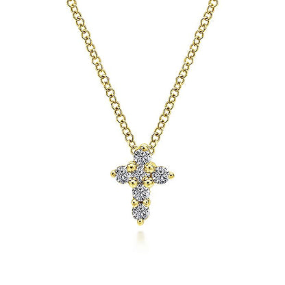 Gabriel & Co Yellow Gold Diamond Cross Pendant Necklace