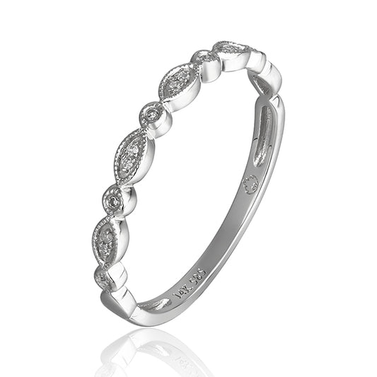 Luvente 14 Karat White Gold Diamond Milgrain Stackable Ring - Diamond Fashion Rings - Women's