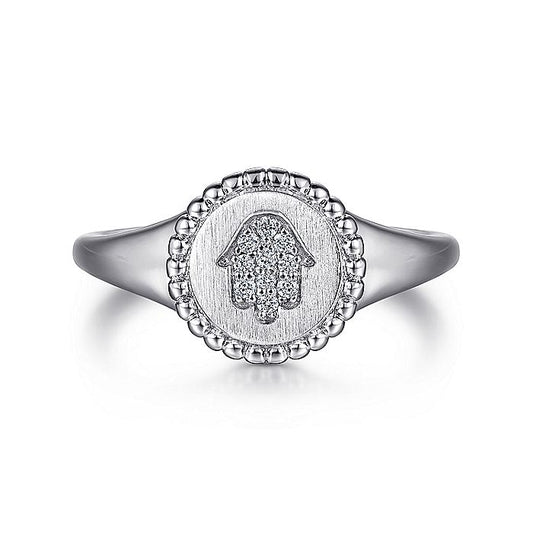 Gabriel & Co. Sterling Silver Signet Ring with Diamond Hamsah