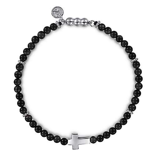 Gabriel & Co Sterling Silver Black Onyx Cross Bracelet - Gents Bracelet
