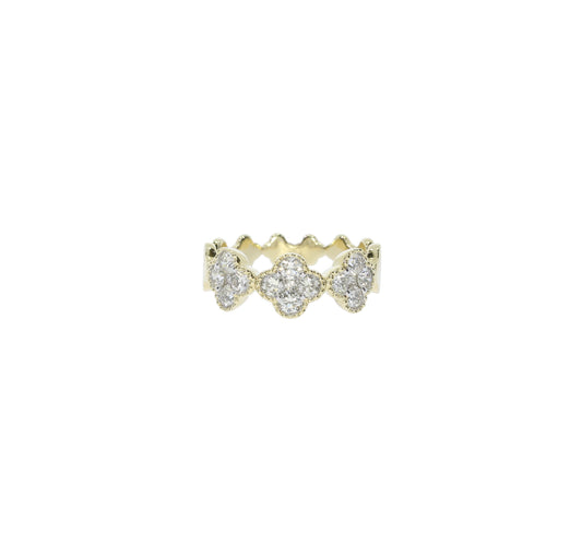 Yellow Gold Diamond Clover Ring - Diamond Wedding Bands - Women's