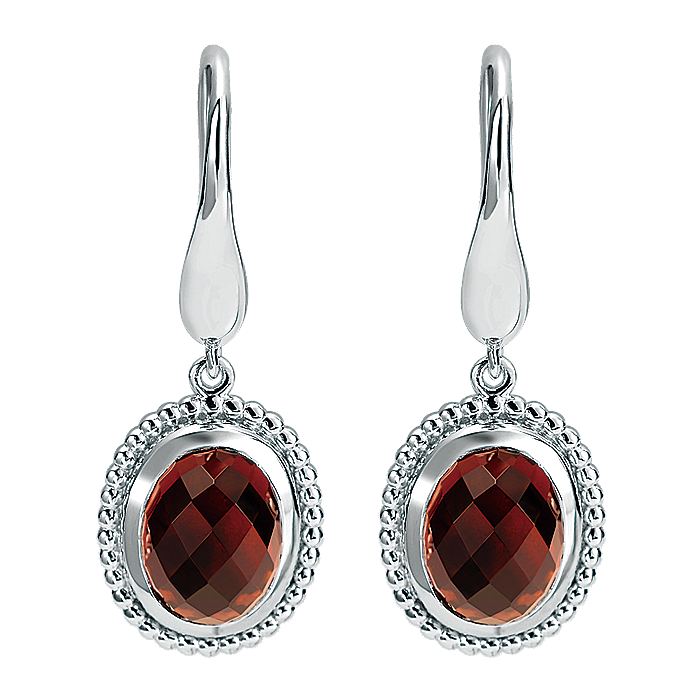 Gabriel & Co Sterling Silver Earrings with Oval Garnet Drops