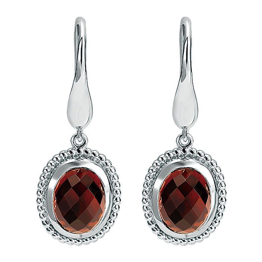Gabriel & Co Sterling Silver Earrings with Oval Garnet Drops