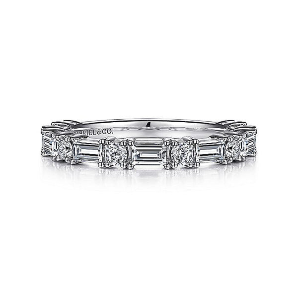 Gabriel & Co White Gold Baguette and Round Diamond Band