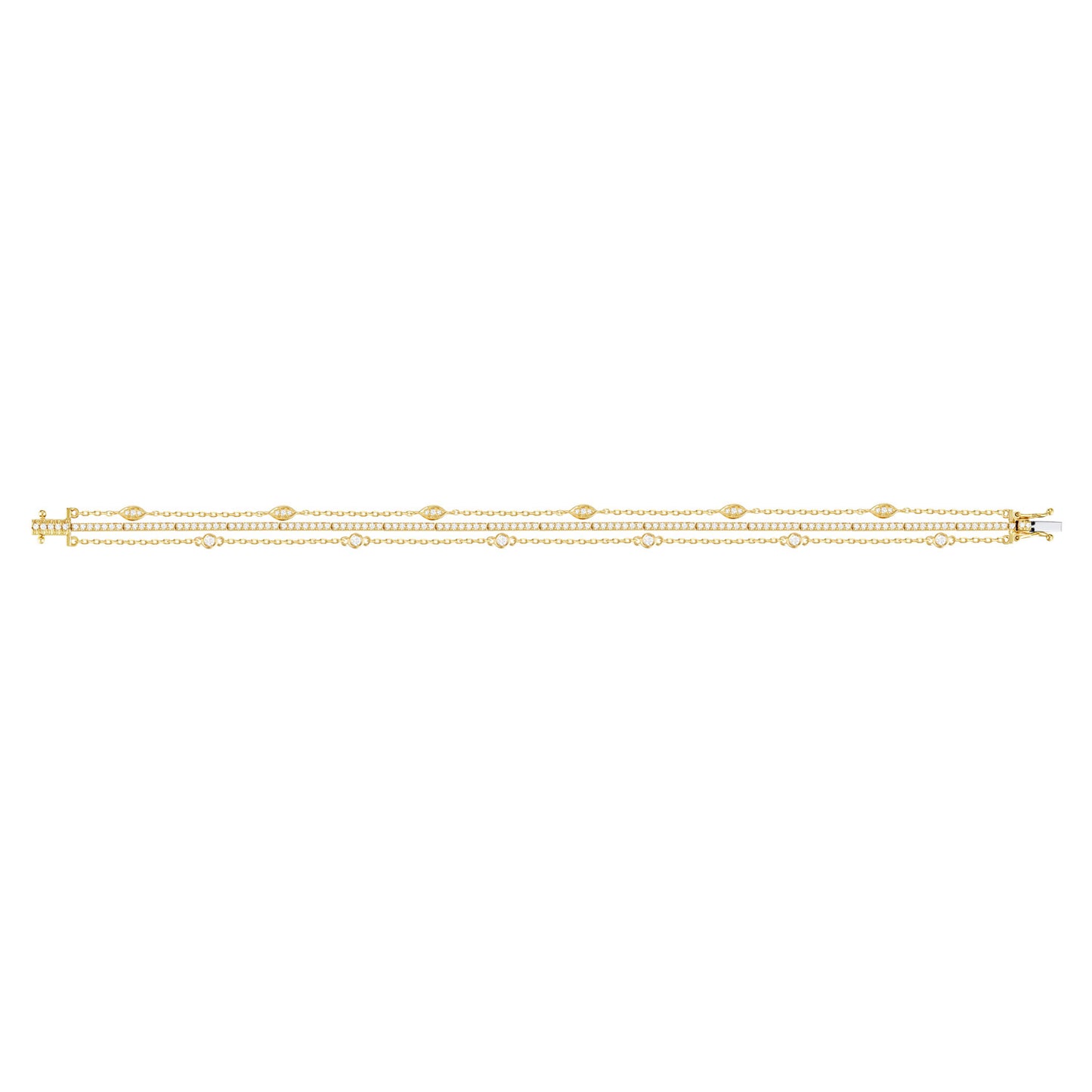 Luvente 14 Karat Yellow Gold Diamond Line Bracelet with Marquise Diamond Dangle Stations