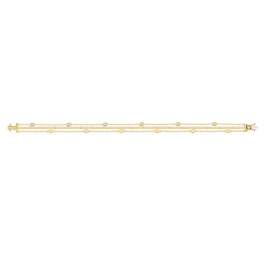 Luvente 14 Karat Yellow Gold Diamond Line Bracelet with Marquise Diamond Dangle Stations - Diamond Bracelets