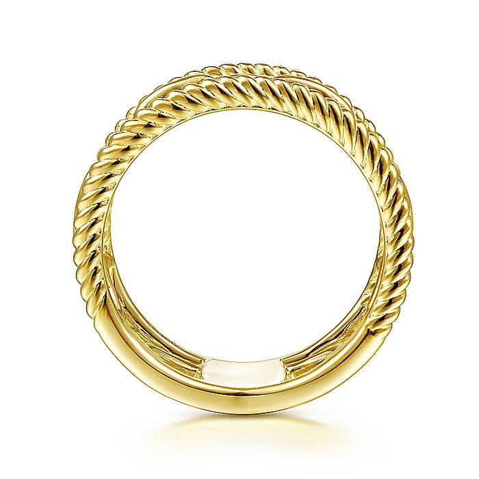 Gabriel & Co Yellow Gold Chain Link Ring with Twisted Rope Frame - Gold Fashion Rings - Women's
