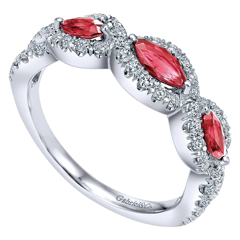 Gabriel & Co. 14 Karat White Gold Ruby & Diamond Fashion Ring - Colored Stone Rings - Women's