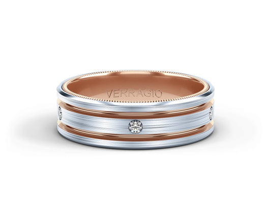 Verragio Mens White & Rose Gold Diamond Wedding Band - Diamond Wedding Bands - Men's