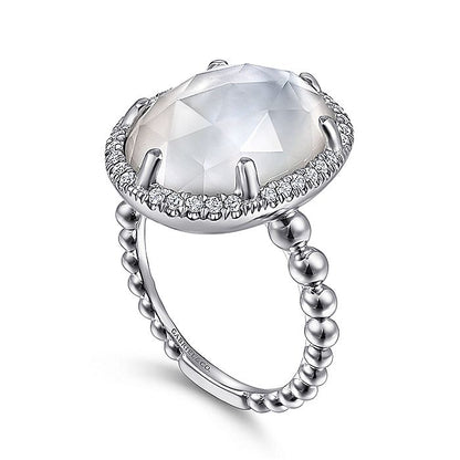 Gabriel & Co Sterling Silver White Sapphire, Rock Crystal and White MOP Oval Halo Ring - Colored Stone Rings - Women's