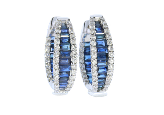Sapphire and Diamond In and Out Hoop Earrings - Colored Stone Earrings