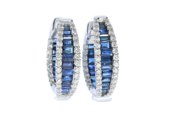 Sapphire and Diamond In and Out Hoop Earrings
