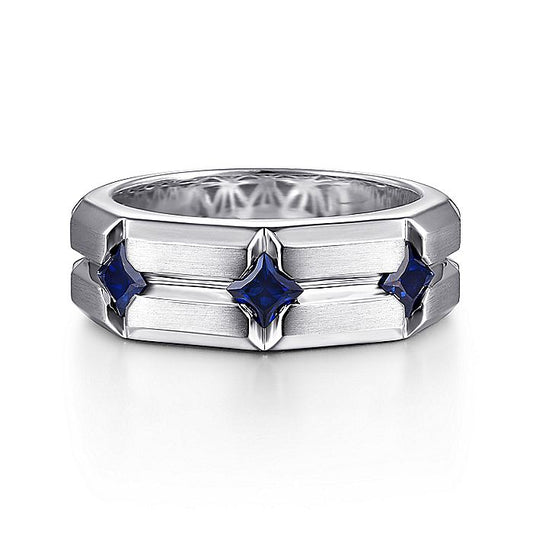 Gabriel & Co Silver Ring with Square Sapphire Stations