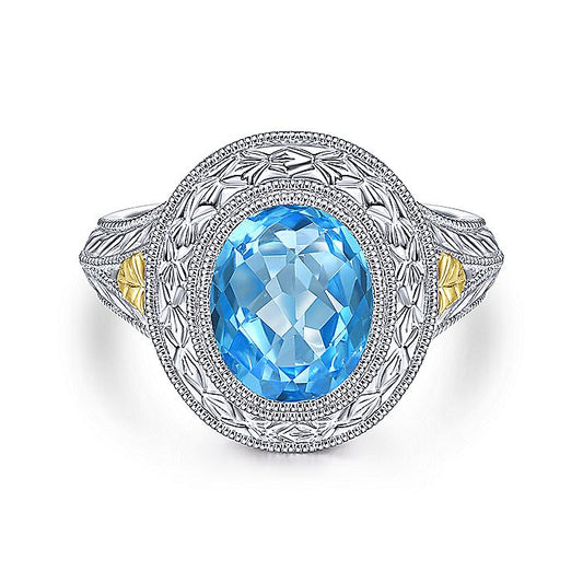 Gabriel & Co Sterling Silver And Yellow Gold Blue Topaz Fashion Ring