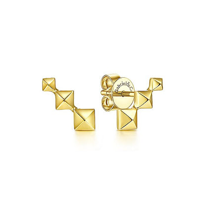 Gabriel & Co Yellow Gold Three Pyramid Stud Earrings