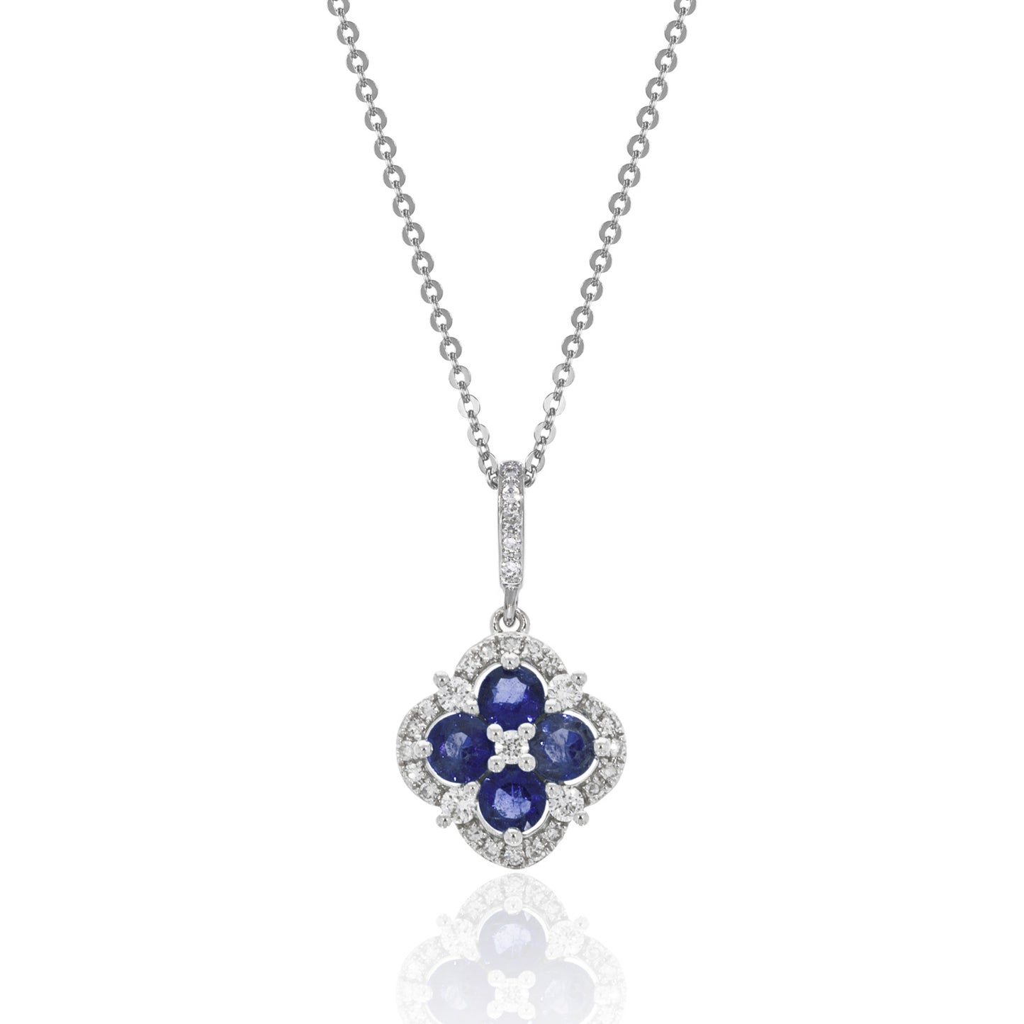 Luvente White Gold Sapphire & Diamond Clover Necklace