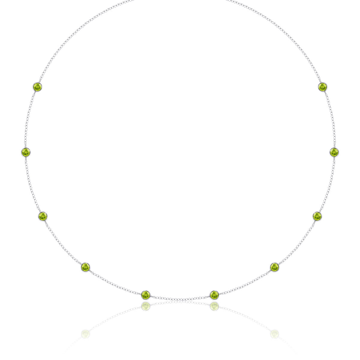 Luvente 14 Karat White Gold Bezel Set Peridot August Birthstone Station Necklace