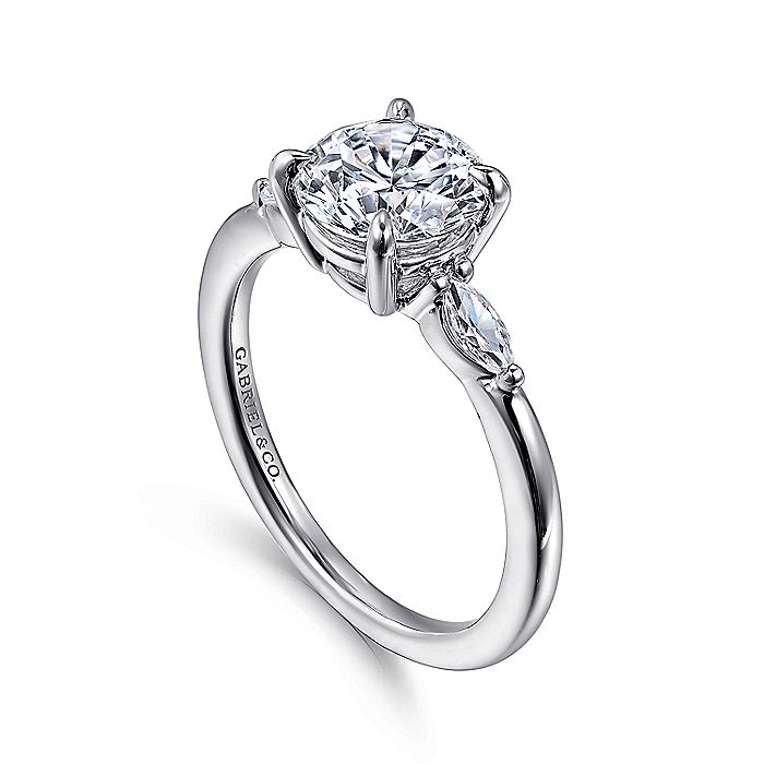 Gabriel & Co. White Gold Round Three Stone Semi-Mount Engagement Ring