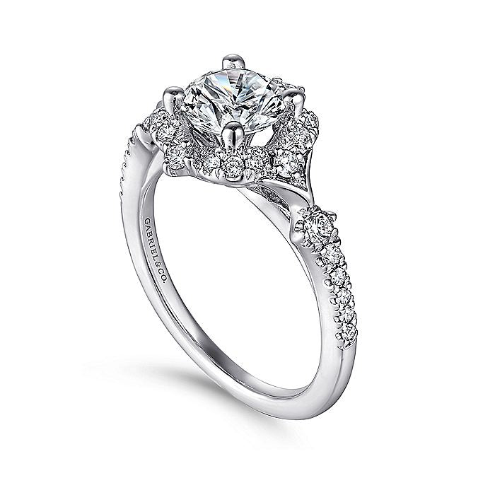 Gabriel & Co. 14 Karat White Gold Geometric Design Halo Semi-Mount Engagement Ring - Diamond Semi-Mount Rings
