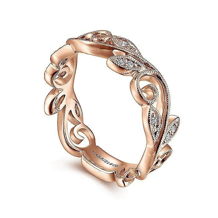 Gabriel & Co. 14 Karat Rose Gold Scrolling Floral Diamond Stackable Ring - Diamond Fashion Rings - Women's