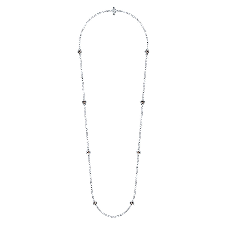Gabriel & Co Sterling Silver Station Smokey Quartz Station Necklace - Colored Stone Necklace