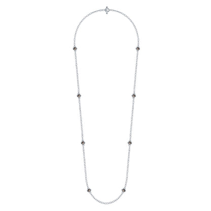 Gabriel & Co Sterling Silver Station Smokey Quartz Station Necklace - Colored Stone Necklace