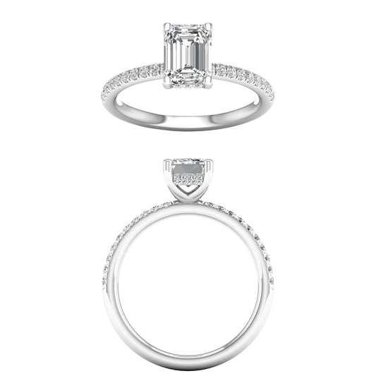 White Gold Emerald Cut Laboratory Grown Hidden Halo Engagement Ring