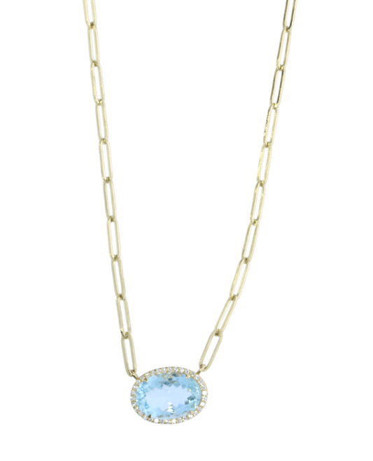 Aquamarine and Diamond Necklace - Colored Stone Necklace