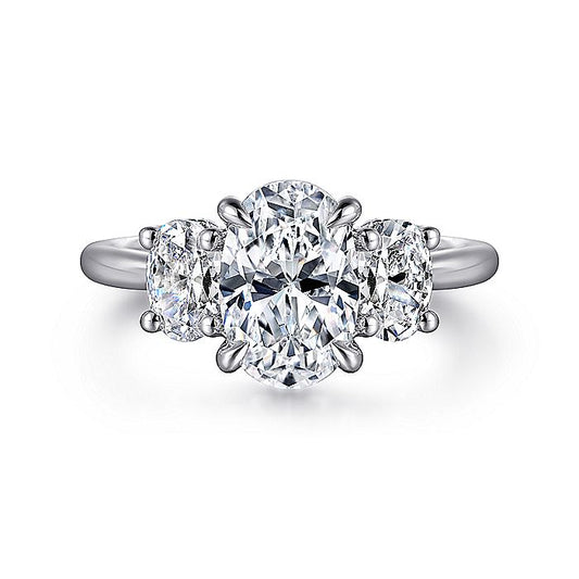Gabriel & Co. White Gold Oval Three Stone Semi-Mount Engagement Ring