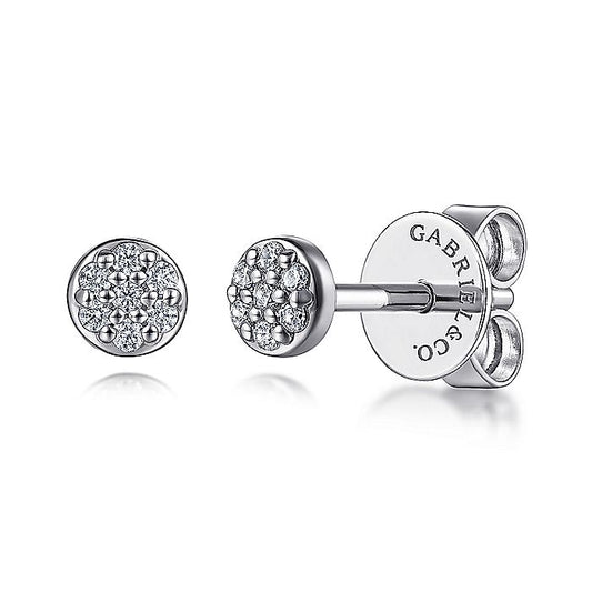 Gabriel & Co. 14 Karat White Gold Diamond Pavé Disc Stud Earrings