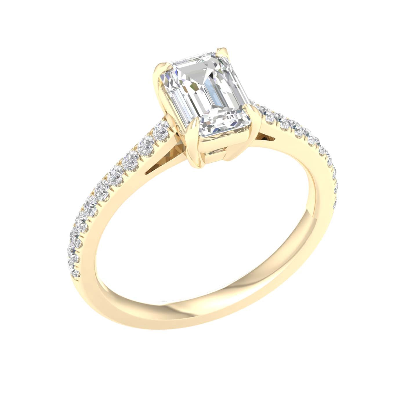 Yellow Gold Laboratory Grown Emerald Cut Engagement Ring