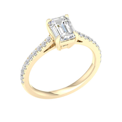 Yellow Gold Laboratory Grown Emerald Cut Engagement Ring