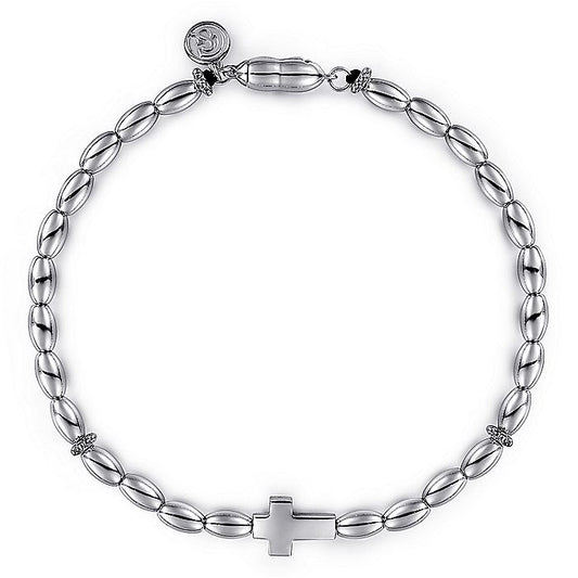 Gabriel & Co Sterling Silver Beaded Cross Bracelet - Gents Bracelet