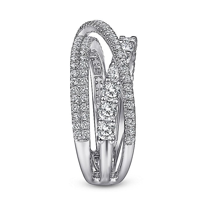 Gabriel & Co. 14 Karat White Gold Criss Crossing Layered Diamond Ring - Diamond Fashion Rings - Women's