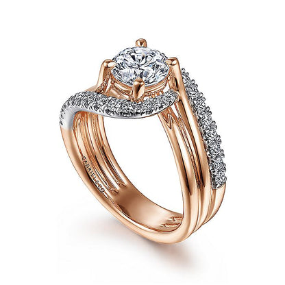 Gabriel & Co. 14 Karat White and Rose Gold Round Halo Semi-Mount Engagement Ring