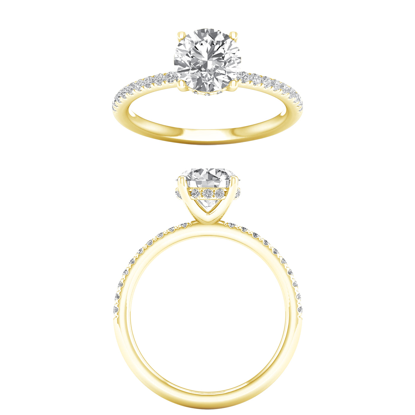Yellow Gold Round Hidden Halo Laboratory Grown Diamond Engagement Ring
