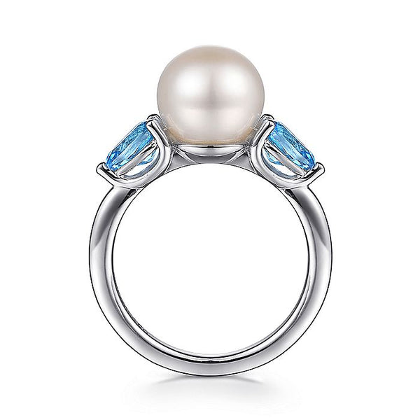 Gabriel & Co. Sterling Silver Pearl and Blue Topaz Ring