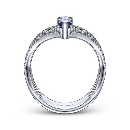 Gabriel & Co White Gold Diamond and Sapphire Chevron Ring - Colored Stone Rings - Women's