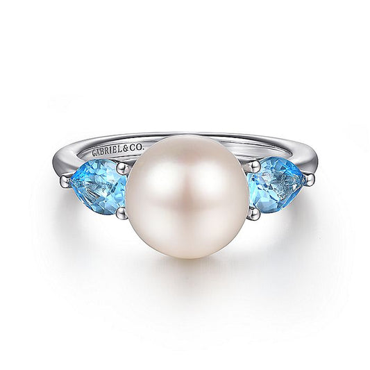Gabriel & Co. Sterling Silver Pearl and Blue Topaz Ring - Colored Stone Rings - Women's